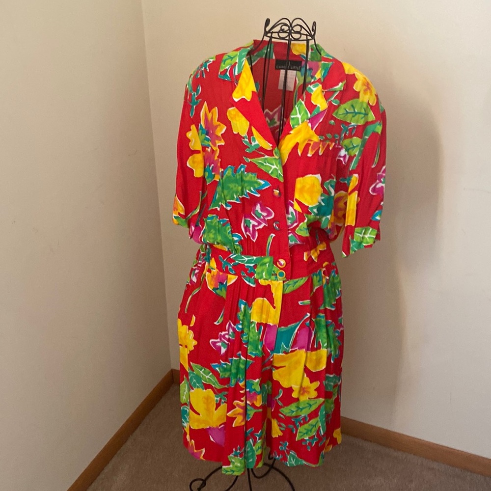 Vintage Carol Little made in the USA vibrant abstract floral size 10 romper